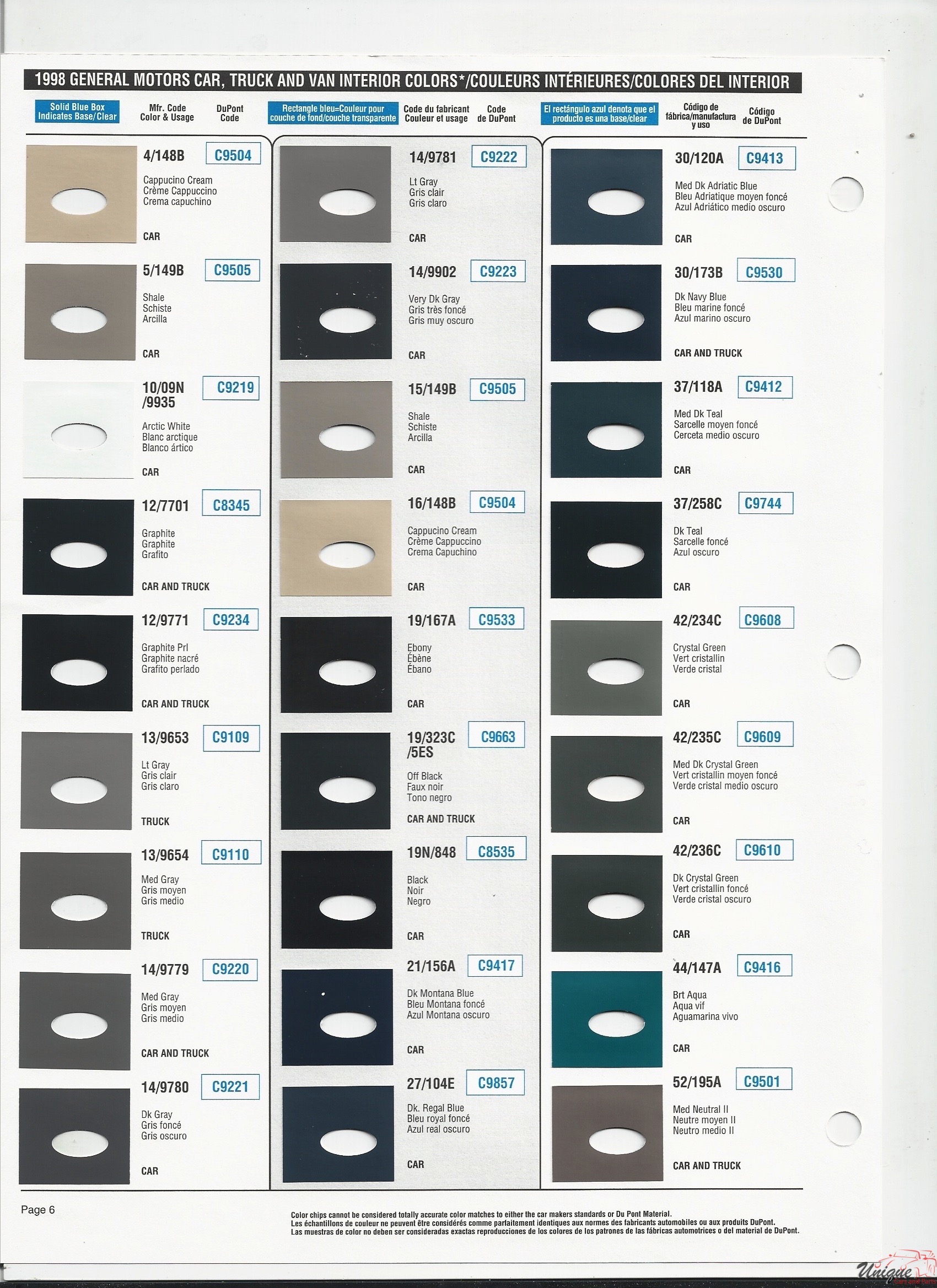 1998 GM-7 Paint Charts